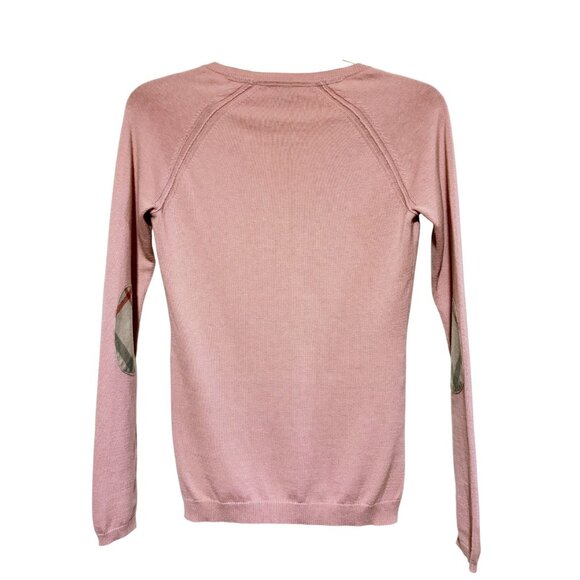 Burberry Brit Cashmere Blend Sweater S Nova Check Elbow Patches V Neck Long Slee - Picture 3 of 7